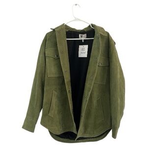 Women's Olive Green Suede Utility Jacket with Snap Closures
